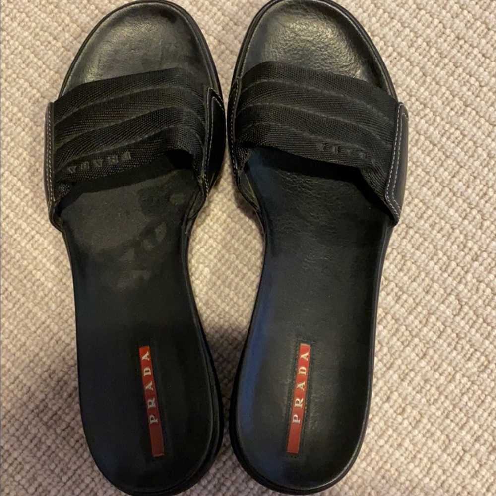 Prada Sport Black Patent Leather Slides IT 39